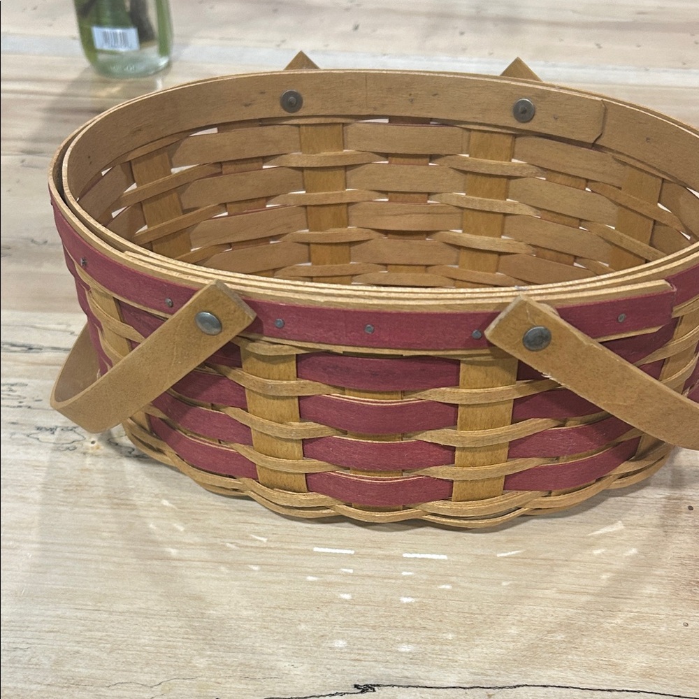 Longaberger Red and Tan Woven Basket Handbag - Picture 4 of 6